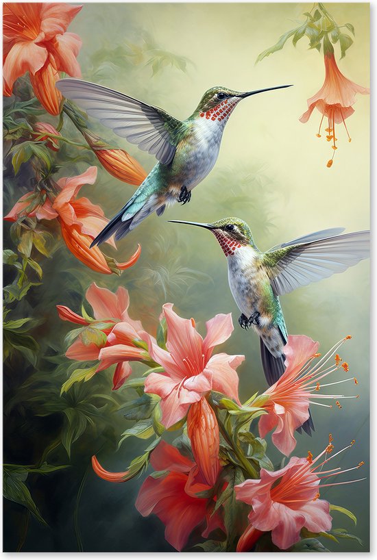 Graphic Message - Tuin Schilderij op Outdoor Canvas - Kolibries - Vogels Tuinschilderij