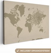 Canvas Wereldkaart - 90x60 - Wanddecoratie Wereldkaart - Bruin - Panter