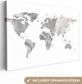 Canvas Wereldkaart - 60x40 - Wanddecoratie Wereldkaart - Verf - Grijs