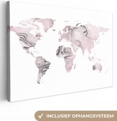Canvas Wereldkaart - 30x20 - Wanddecoratie Wereldkaart - Wit - Verf