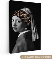 Canvas schilderij 120x180 cm - Wanddecoratie Het meisje met de parel - Johannes Vermeer - Panterprint - Muurdecoratie woonkamer - Slaapkamer decoratie - Kamer accessoires - Schilderijen