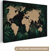 Canvas Wereldkaart - 60x40 - Wanddecoratie Wereldkaart - Planten - Tropische Planten