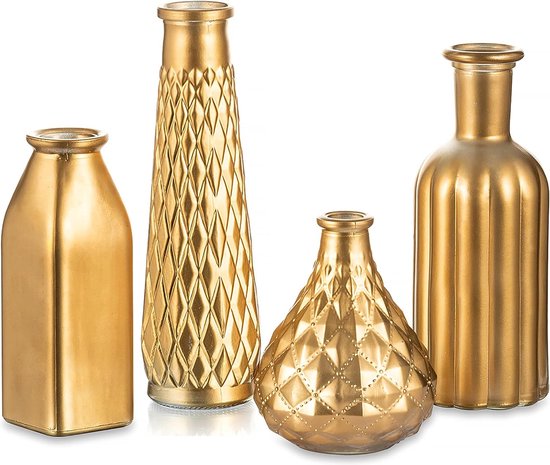 vergulde glazen vaas, gouden vazen, kleine vazen, set van 4, moderne mini  glazen... | bol