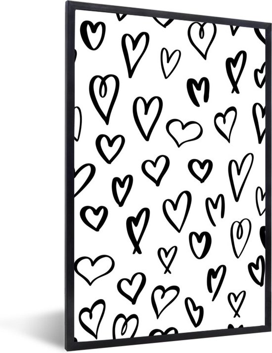 Motif de coeurs noirs sur fond blanc 40x60 cm