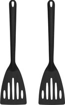 Set van 2x stuks kunststof spatels/bakspanen zwart 33 cm keukengerei - Zwarte spatels en bakspanen van plastic