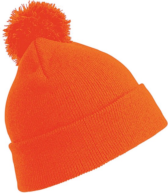 Trendy chapeau hiver chaud en orange avec pom pom pour les enfants - Garçons et filles chapeau de modèle - 100% polyacrylique