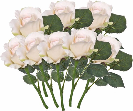 8x stuks kunst roos/roze Alice zalm wit 30 cm - Witte kunstbloemen rozen