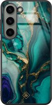 Casimoda® hoesje - Geschikt voor Samsung Galaxy S23 - Marmer Groen Goud - Luxe Hard Case Zwart - Backcover telefoonhoesje - Groen