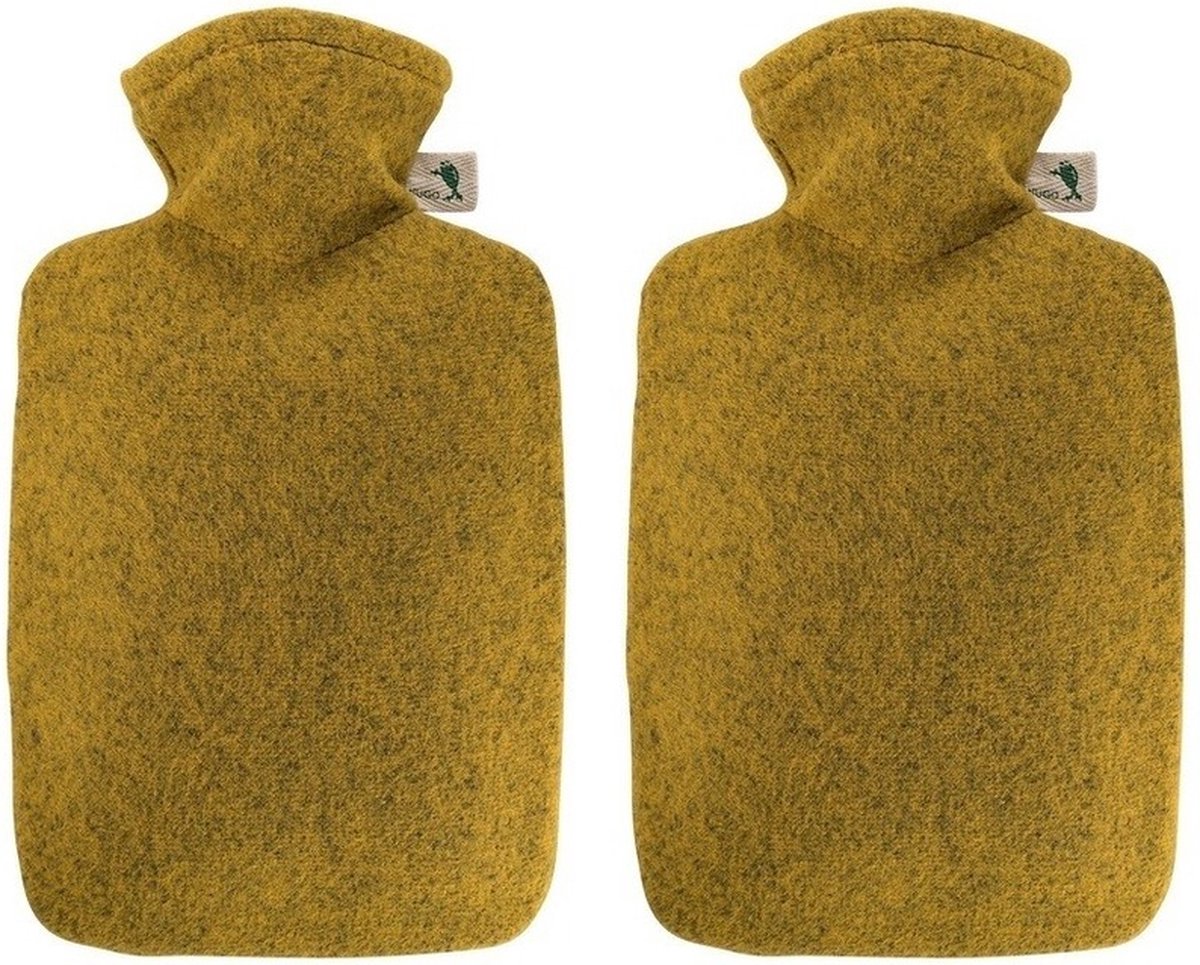 Goedkoopste Warm water kruik met viltlook hoes - 2x - oker geel - 2 liter - viltlook
