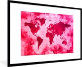 Fotolijst incl. Poster - Wereldkaart - Rood - Roze - 120x80 cm - Posterlijst