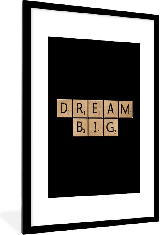 Citation au scrabble Dream Big sur fond noir 80x120 cm