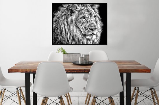 Portrait d'un lion en noir et blanc 80x60 cm