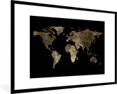 Fotolijst incl. Poster - Wereldkaart - Goud - Zwart - Aarde - Luxe - 90x60 cm - Posterlijst
