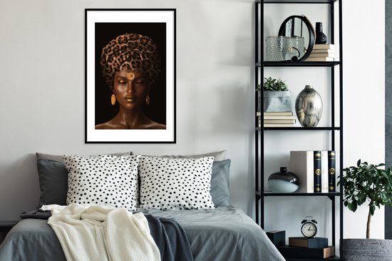 Cadre photo avec affiche - Femme - Foulard - Imprimé tigre - 60x90 cm - Cadre pour affiche