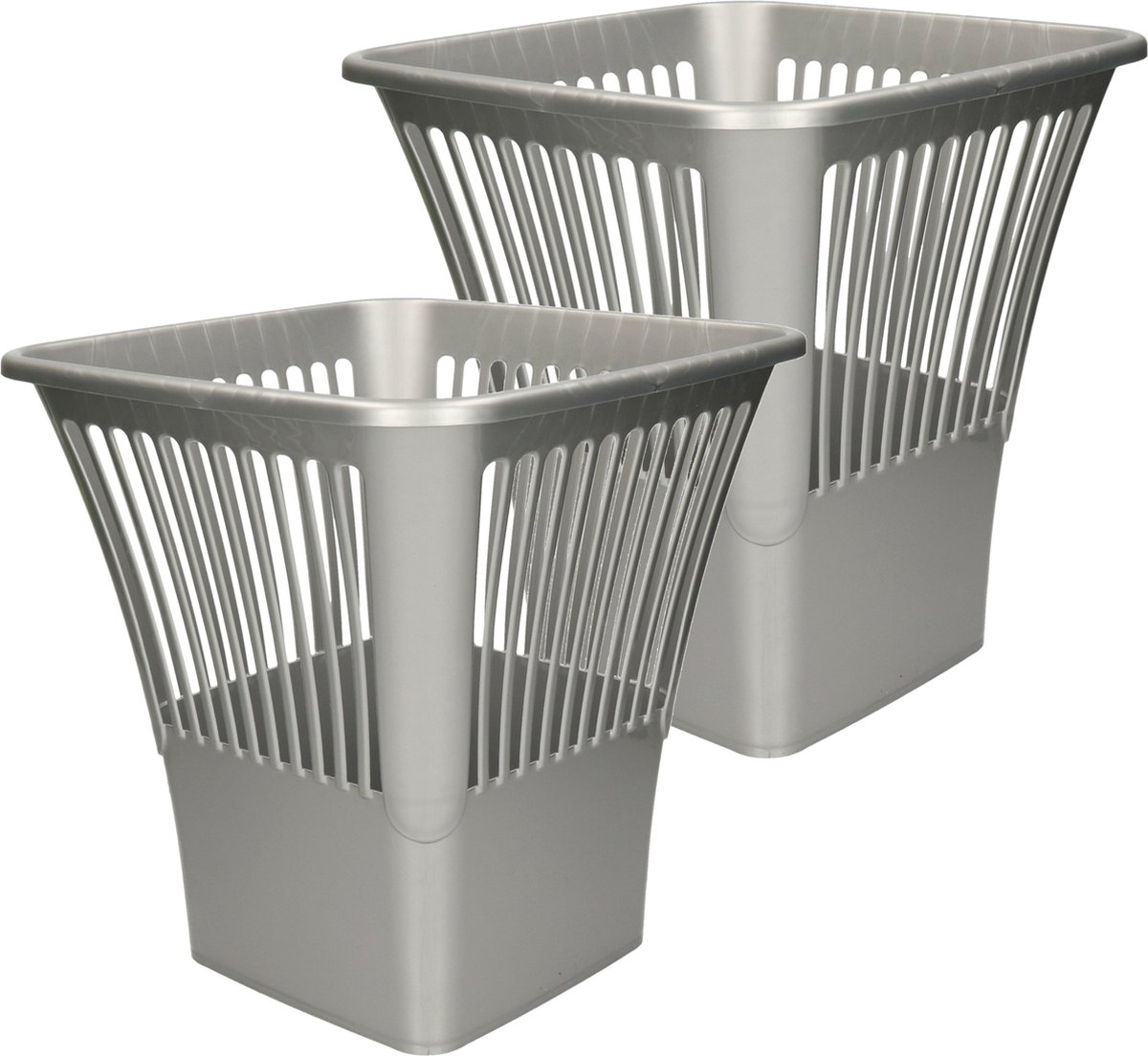 Goedkoopste Plasticforte Afvalbak/vuilnisbak/kantoor prullenbak - 2x stuks - plastic - zilver/grijs - 30 cm