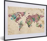 Fotolijst incl. Poster - Wereldkaart - Papyrus - Retro - 60x40 cm - Posterlijst
