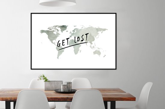 Wereldkaart de l'aquarelle grise avec la citation Get résolu dessus 120x80 cm