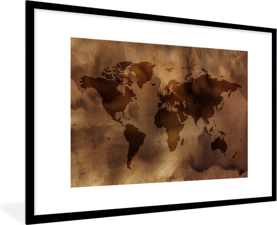 Carte du monde marron recouverte d'aquarelle marron 90x60 cm