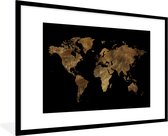 Fotolijst incl. Poster - Wereldkaart - Goud - Luxe - Aarde - Zwart - 120x80 cm - Posterlijst