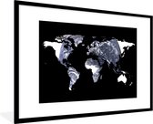 Fotolijst incl. Poster - Wereldkaart - Zwart - Wit - Wereldbol - 90x60 cm - Posterlijst