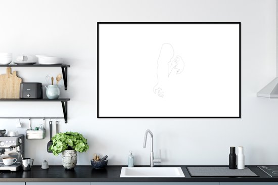 Photo en cadre - Line couple amoureux sur fond blanc Cadre photo noir avec passe-partout blanc 80x120 120x80 cm - Affiche sous cadre (Décoration murale salon / chambre)