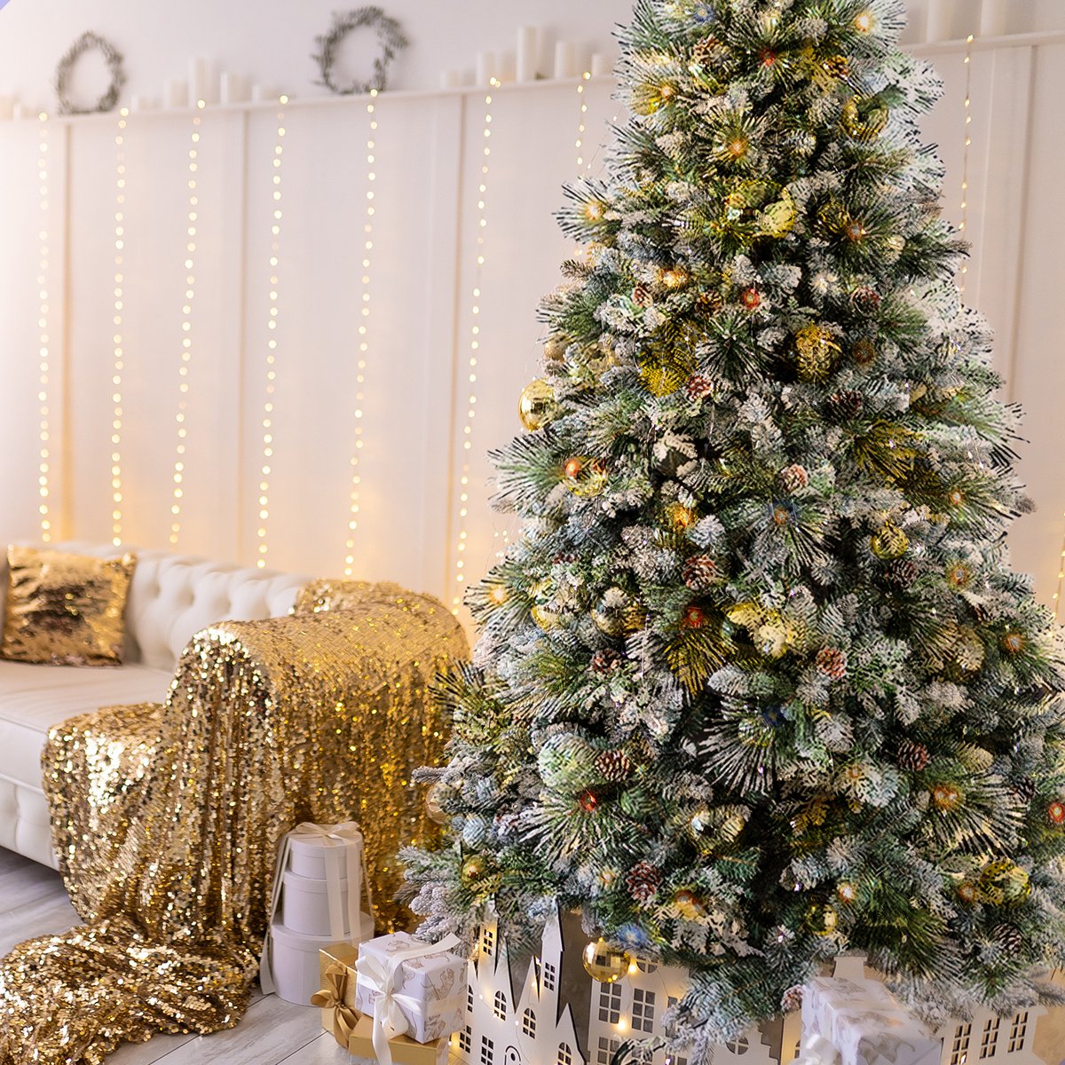 AG Kerstboom met verlichting & kerstversiering - Kunstkerstbomen - Sneeuw -210 cm - 1150 Takken - Zeer Dicht Takkenstelsel - 1 Taksoort - Eenvoudige Opbouw Zonder Gereedschap - Wit - Kunstkerstboom Net Echt - Volle Kerstboom – foto 5