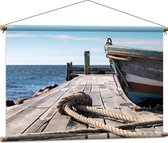 Textielposter - Boot - Touw - Water - Zee - Hout - 90x60 cm Foto op Textiel