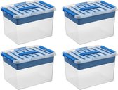 Sunware - Q-line opbergbox met inzet 22L blauw - Set van 4