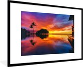 Photo en cadre - Un coucher de soleil coloré à Wailea Beach sur le cadre photo américain Hawaii noir avec passe-partout blanc grand 90x60 cm - Affiche sous cadre (Décoration murale salon / chambre)