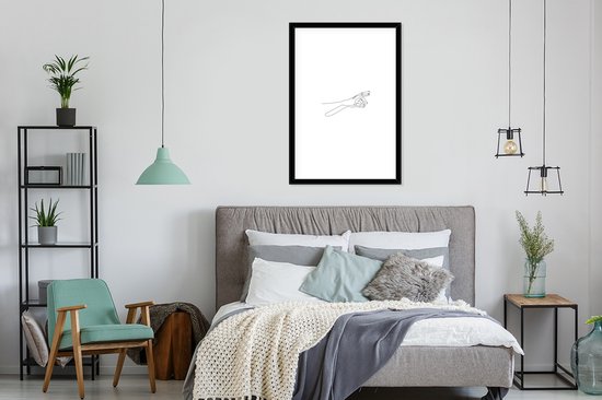 Affiche avec cadre Dessin au trait - Corps - Mains - Line cm