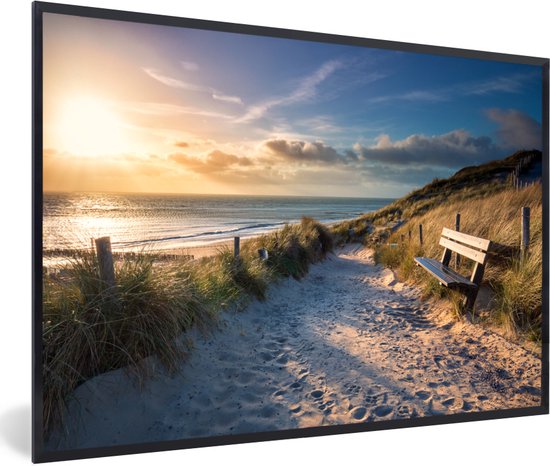PosterMonkey - Affiche encadrée - Cadre photo - Plage - Mer - Dune - Banc - Cadre affiche - Affiche - Décoration murale - Tableau avec cadre - Cadre - 60x40 cm - Affiche plage - Cadre affiche