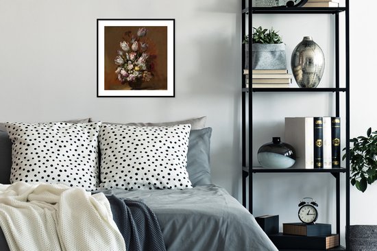 Affiche avec cadre Maîtres anciens - Nature morte aux fleurs - Peinture de Hans Bollongier - cadre photo noir - 40x40 cm - Affiche avec cadre