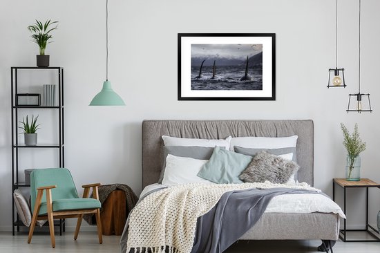 Affiche avec cadre Orques - Trois orques - cadre photo noir - 90x60 cm - Affiche avec cadre