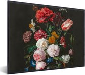 Fotolijst incl. Poster - Stilleven met bloemen in een glazen vaas - Schilderij van Jan Davidsz. de Heem - 80x60 cm - Posterlijst