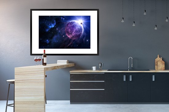 Affiche avec cadre Planètes - Etoiles - Lune - 120x80 cm