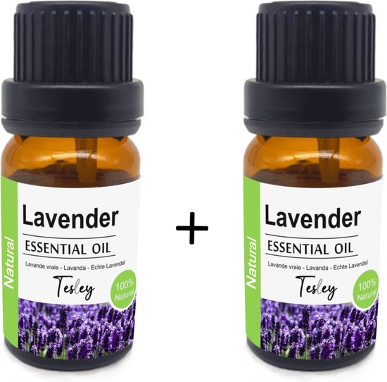 Tesley Etherische olie lavendel - 100% puur en naturel lavendel olie - 2 x 10ml flesjes - Europese landbouw