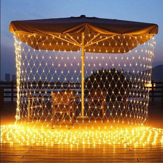 LED Lichtnet • 200 Warmwitte LEDs • 3x3 meter • Voor Binnen en Buiten • LED Netverlichting Lichtnet • Kerstverlichting Lichtnetten • Lichtgordijn • Tuinverlichting • Boomverlichting • IP44