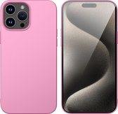 Hoesje Geschikt voor iPhone 15 Pro Max– Zacht siliconen Liquid Backcover – Roze