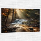 Muursticker - Bossen - Waterval - Water - Bomen - Stenen - 120x80 cm Foto op Muursticker