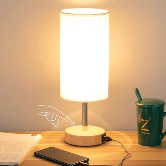 Lampe de Chevet Tactile avec Ports de Charge USB-A + USB-C, Intensité  Variable 3 Voies, Abat-jour en Tissu de Lin, Base en Bois, Petite Lampe de  Table pour Chambrer Salon (Ampoule Incluse)