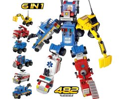 Robot speelgoed bouwpakket - STEM speelgoed - Bouwsets - Robot auto Speelgoed - Politie - Brandweerauto - Speelfiguren sets - 482 bouwstenen