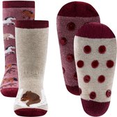 Ewers Antislipsok - 2-Pack - Paarden Diverse Kleuren & Hoefijzer/Paard - Rozerood & Ecru/Beige met Rood - Antislipnopjes - maat 31/34