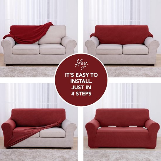 1 housse de canapé pour canapé 3 places avec accoudoir extensible en jacquard rouge foncé, housse de canapé pour enfant, détente dans le salon.