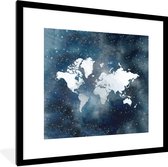 Fotolijst incl. Poster - Wereldkaart - Waterverf - Topografie - 40x40 cm - Posterlijst