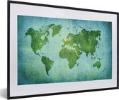 Fotolijst incl. Poster - Wereldkaart - Perkament - Groen - Kindje - Jongens - Meisjes - 60x40 cm - Posterlijst