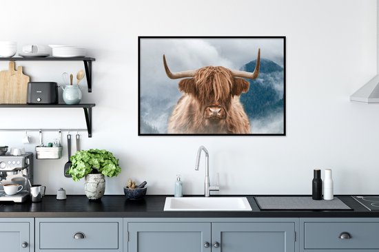 Affiche avec cadre Highlander écossais - Berg - Brouillard - 90x60 cm