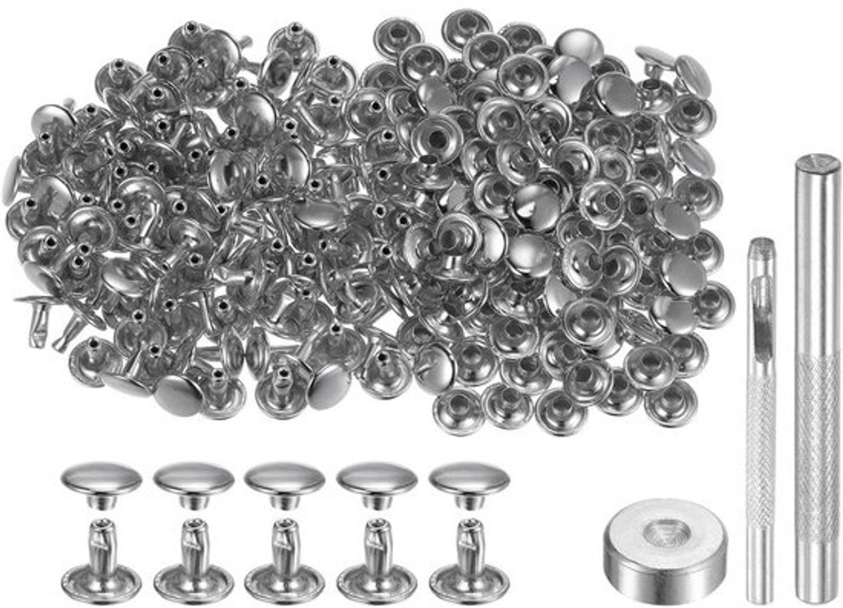 Ronde Dubbele Kap Metalen Holle Klinknagels voor Leer en Kleding - Inclusief Gereedschap