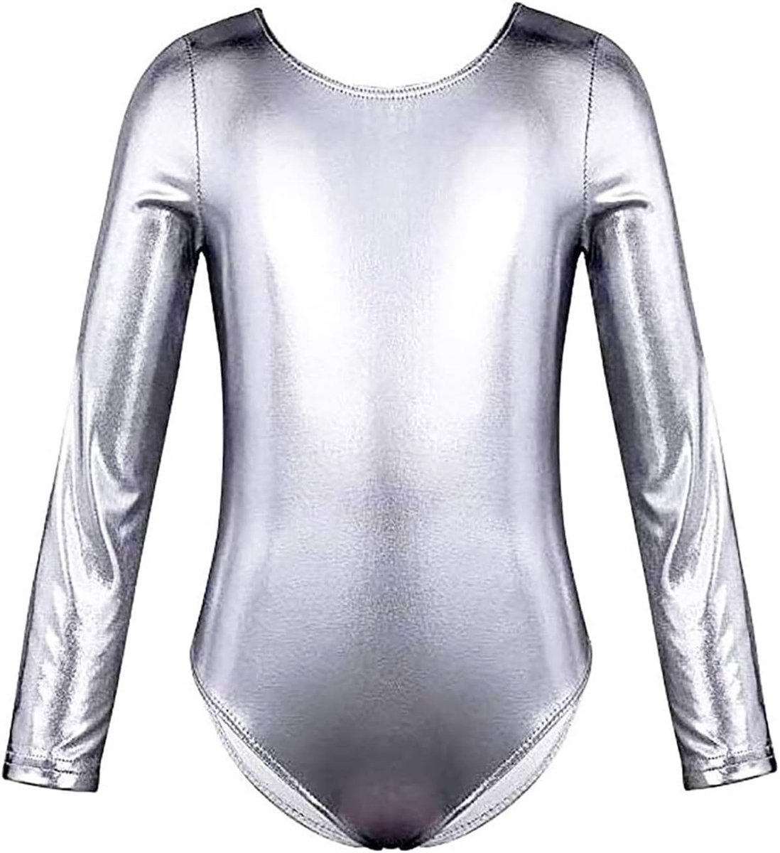 Gymnastiekpak voor dans, ballet, gymnastiek, klassiek, glanzend, elastisch, voor meisjes, lange mouwen, ronde hals, ballerina