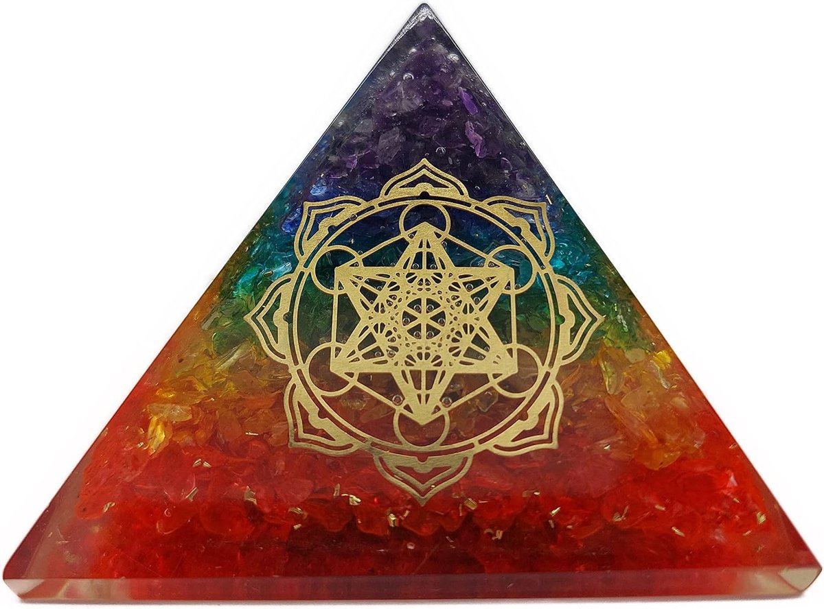 piramide orgoniet (240 g / 8 cm) 7 chakra edelsteen met symbool Metatrons kubus | Energie bescherming geluk harmonie