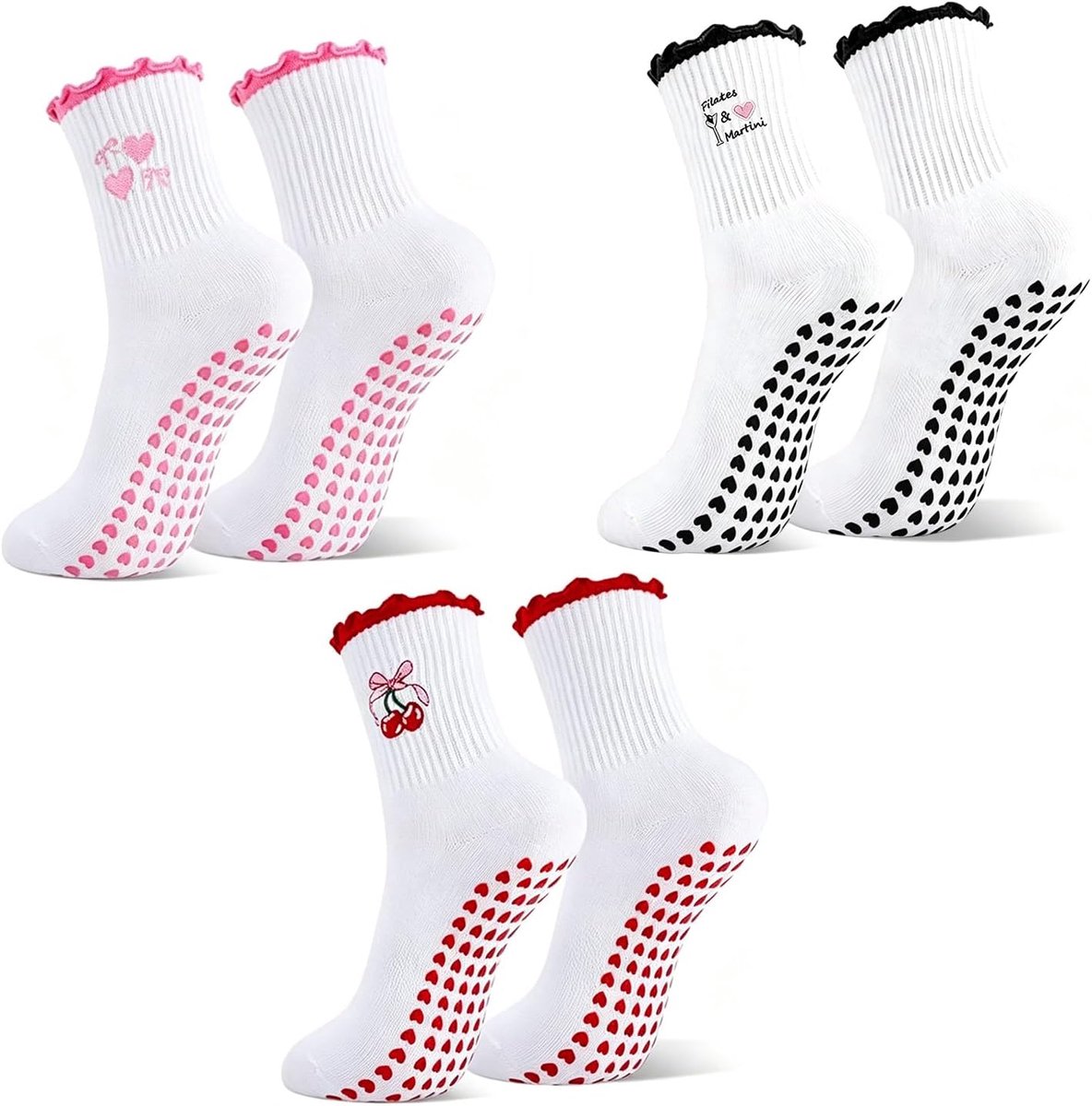 Sokken met Antislip Siliconen Grip, Yoga Sokken met Borduurpatroon, Comfortabele Ademende Sport Sokken voor Fitness en Home Workout (Stijl 3)
